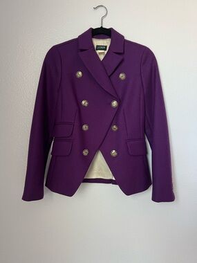 J. Crew Oxford Double-Breasted Purple Blazer with Enamel Buttons